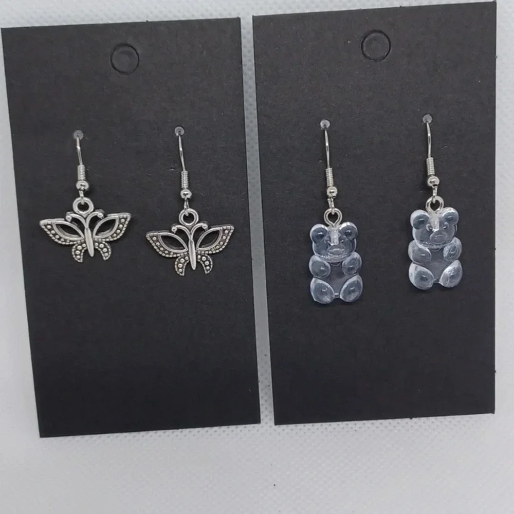 Handmade butterfly and gummy bear earrings